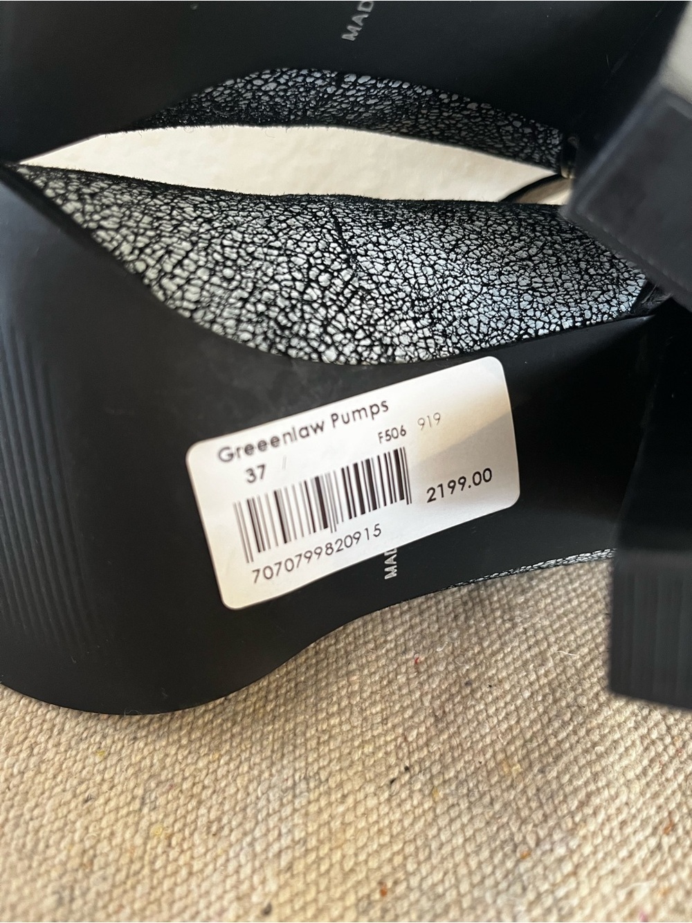 Riccovero Since 1936 Woman's Black Leather Evening Speckled Greenlaw Pumps Sz 37 - Picture 9 of 12